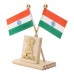 Voila Indian Flag in Pair with Satyamev Jayate Wooden Symbol in Square Shape Stand for All Car Desk & Office Table
